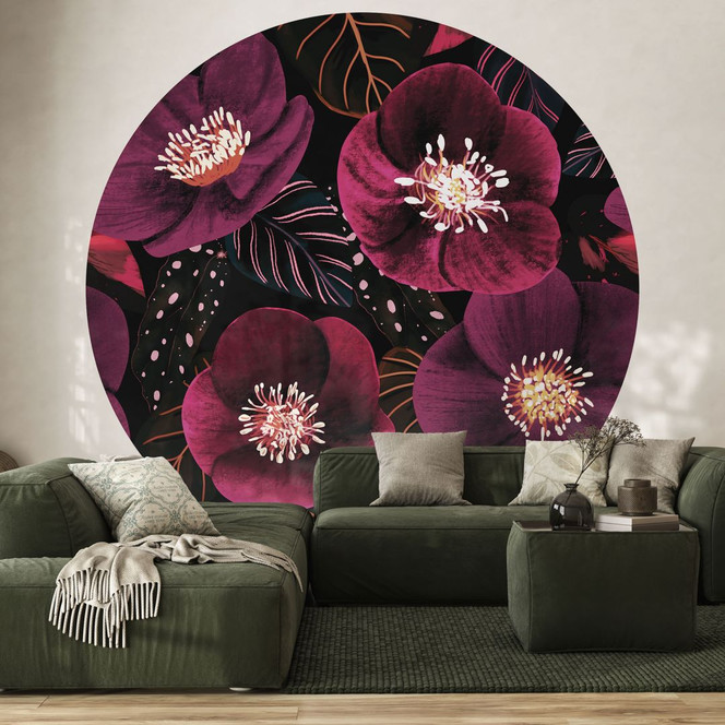 Fototapete Florale Blütenpracht in Purpurtönen - Anis Illustration - Rund - Selbstklebend/Vlies