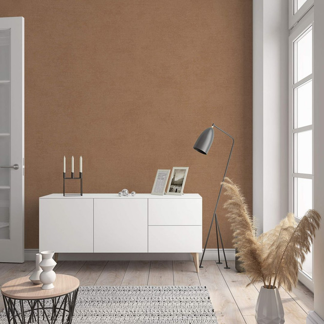 Vliestapete mit moderner einfarbiger Optik und Struktur in braun Uni