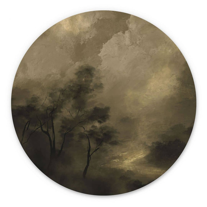 Wandbild Bäume im Nebel der Dämmerung - Hobday - Alu-Dibond Rund