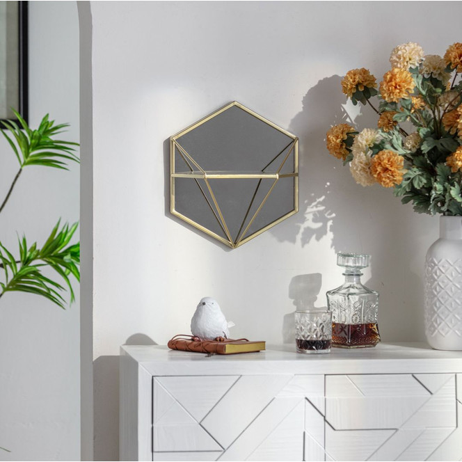Wandregal Wandspiegel Geometrischer Diamant - Goldoptik - 30 x 35 x 13 cm