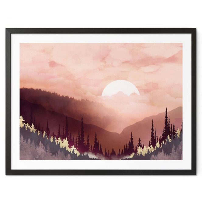 Poster Rosa Sonnenuntergang über dem Wald - SpaceFrog Designs