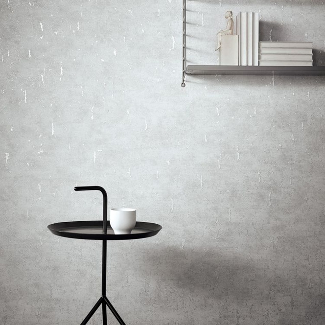 Vliestapete mit glänzender Betonoptik weiss, grau Struktur