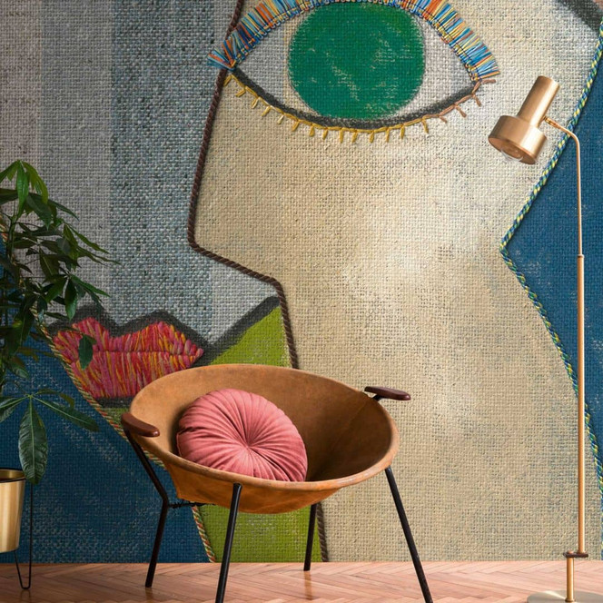 Kunst-Tapete Bunt mit Gesichtsmotiv - Vliestapete für Wohnzimmer & Büro