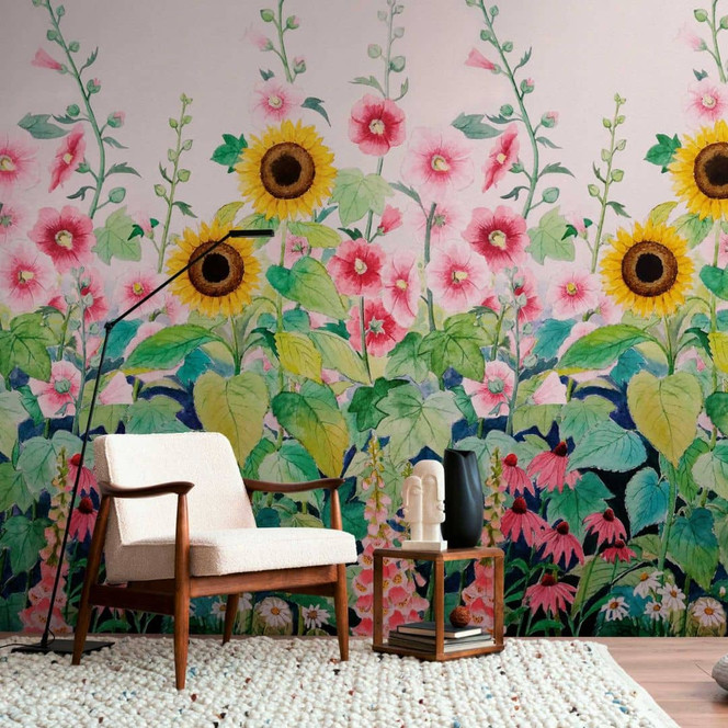 Blumen-Tapete Bunt mit Sonnenblumen - Vliestapete für Schlafzimmer & Wohnzimmer