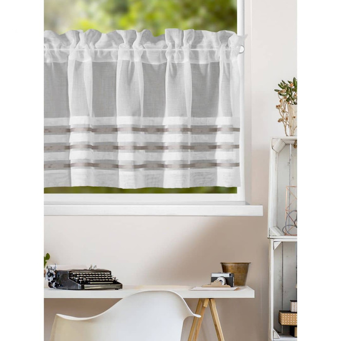 Scheibengardine halbtransparent - Kurzgardine offwhite taupe - Panneaux mit Querstreifen