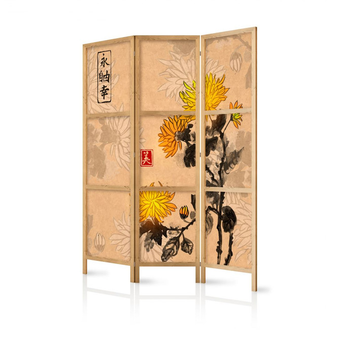 Japanischer Paravent, Raumteiler freistehend, Trennwand - Japanischer Stil: Weisheitsblumen