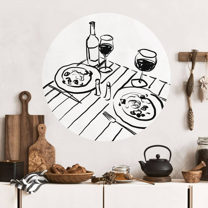 Wandtattoo Stillleben-Dinner mit Wein - Treechild - Rund