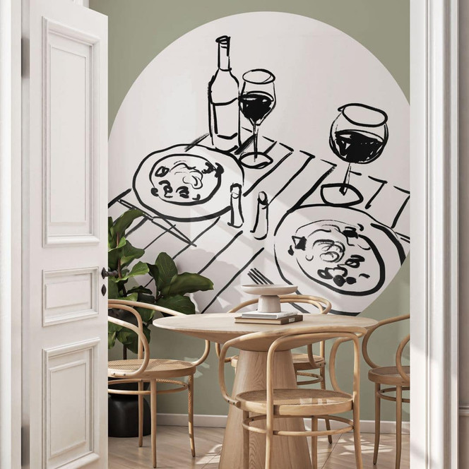 Fototapete Stillleben-Dinner mit Wein - Treechild - Rund - Selbstklebend/Vlies