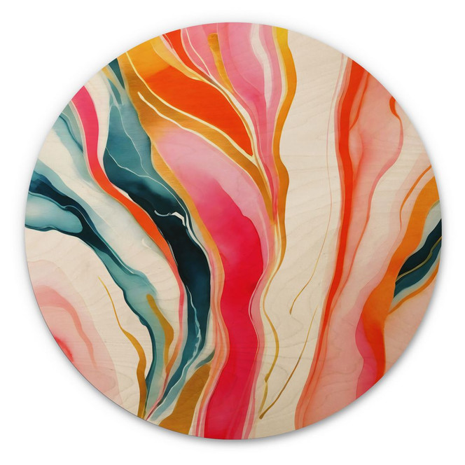 Holzbild Bunte Marmorierung abstrakt - Gokhale - Rund