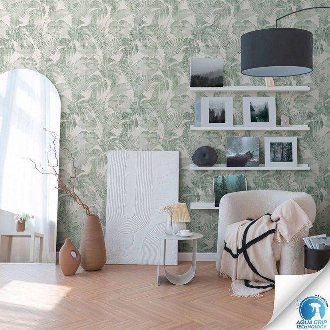 Tapete in Dschungeloptik Grün Weiss - Struktur Vliestapete - Tapezieren ohne Kleister