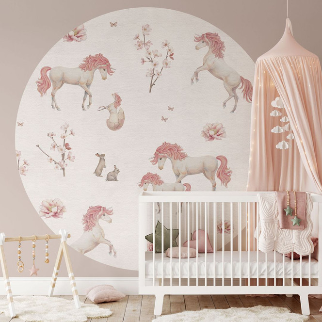 Fototapete Einhorntraum im Blütenland - Kikki Belle - Rund - Selbstklebend/Vlies
