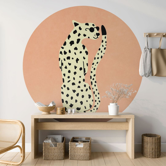 Fototapete Eleganter Gepard mit Sonnenbrille - Oltmanns - Rund - Selbstklebend/Vlies