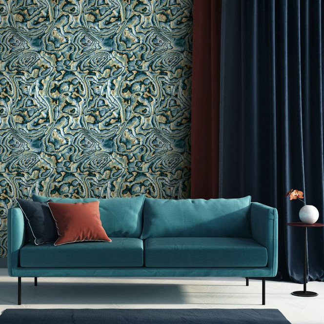 Vliestapete in blau, grün, beige Marmoroptik SteinGrafisch Modern