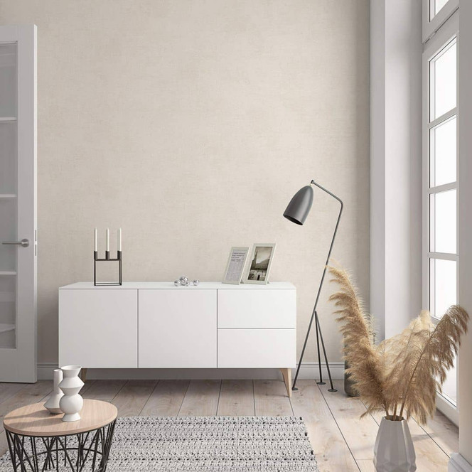 Vliestapete mit moderner einfarbiger Optik und Struktur in beige Uni