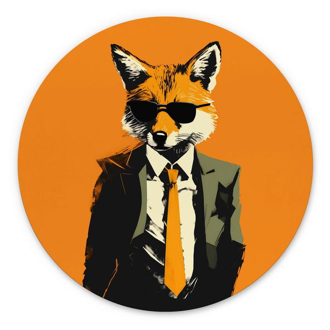 Wandbild Cooler Fuchs im Anzug - Magnusson - Alu-Dibond - Rund