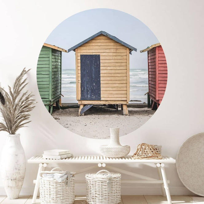 Wandtattoo Küstencharme - Bunte Hütten am Meer - Shot by Clint - Rund