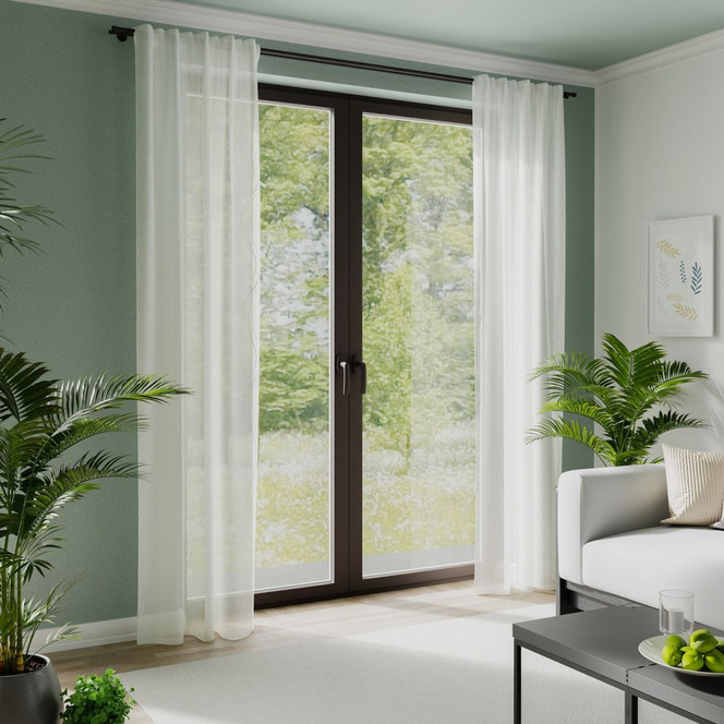 Gardine halbtransparent - Schlaufenschal mit Liniendesign - Vorhang weiss