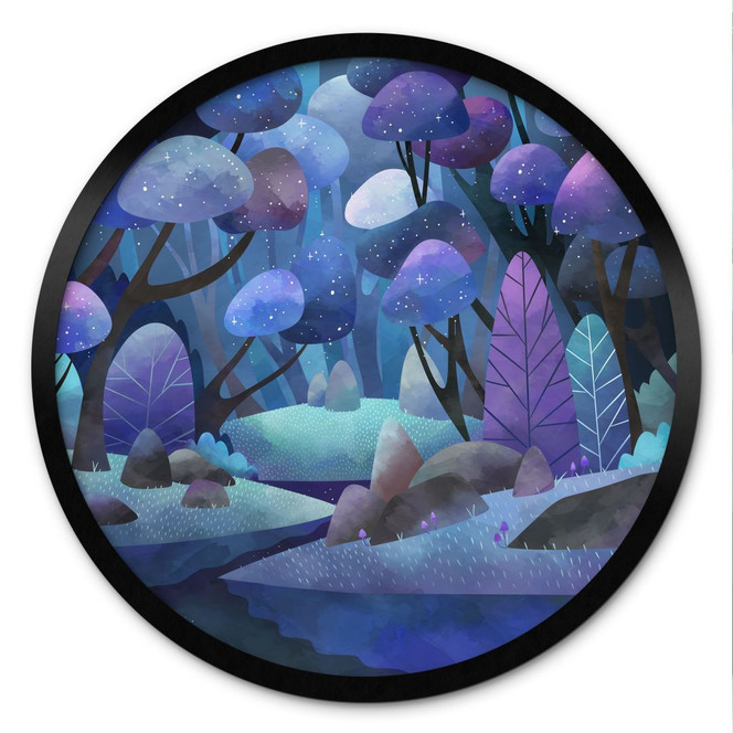 Poster Zauberwald in Mitternachtsblau - DigitalArtsi - Rund
