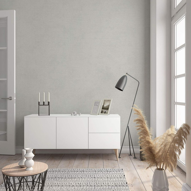 Vliestapete mit moderner einfarbiger Optik und Struktur in grau, beige Uni