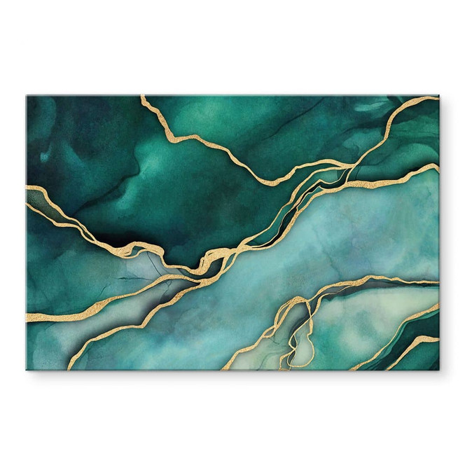 Acrylglasbild Marmor in Gold-grün - Haase