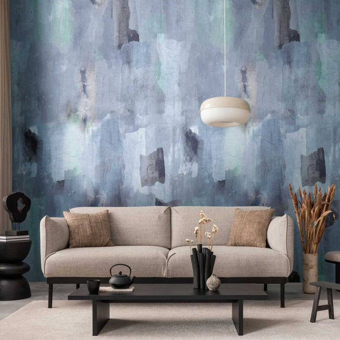 Aquarell-Fototapete in Blau Grau – Moderne Design-Tapete mit Struktur – Vliestapete