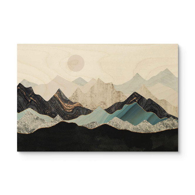 Holzbild Ruhige Berglandschaft in der Dämmerung - SpaceFrog Designs