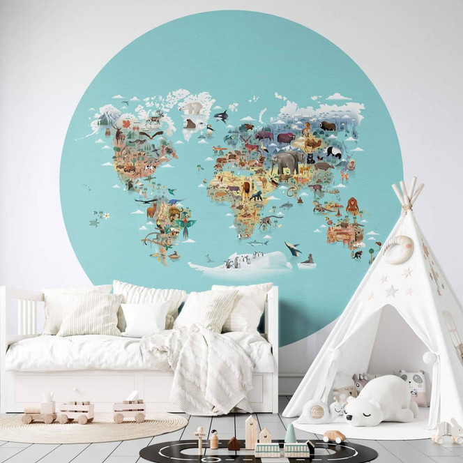 Kinderzimmer Fototapete World Map - Braun - Rund - Selbstklebend/Vlies