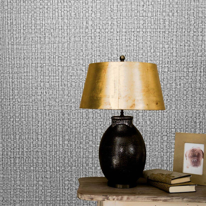 Vliestapete mit einem Bastgewebe und 3D-Effekt grau, silber Struktur