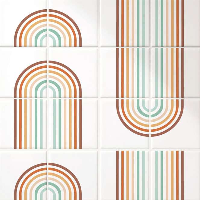 Fliesenaufkleber Fliesensticker Regenbogen boho - 12er Set