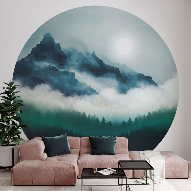 Fototapete Neblige Landschaft in der Nacht - SpaceFrog Designs - Rund - Selbstklebend/Vlies