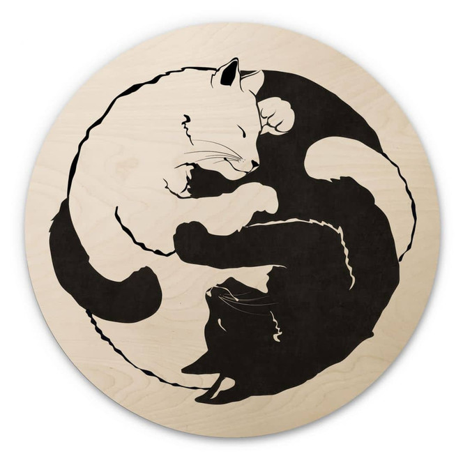 Holzbild Katzen Ying & Yang - Tunaboylu - Rund