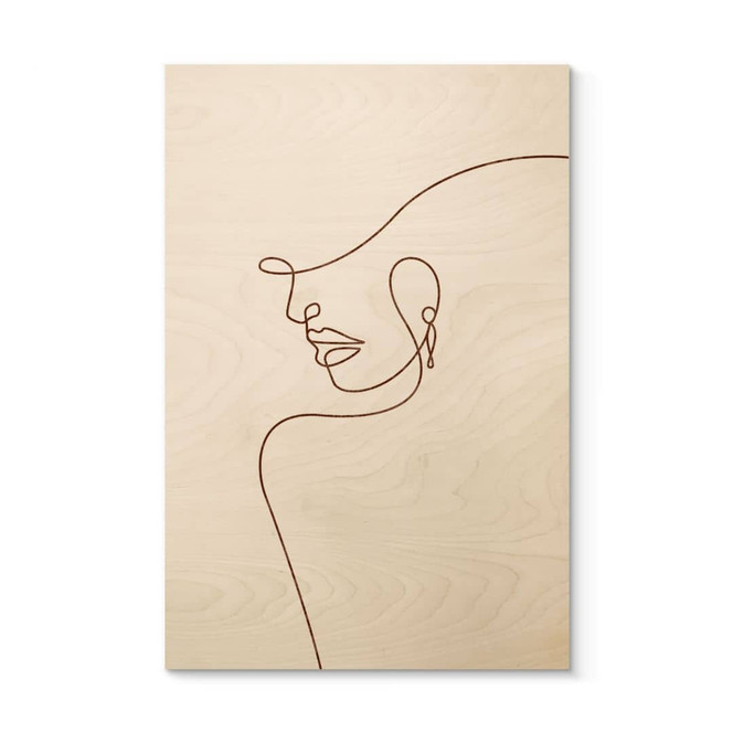 Holzbild Zarte Konturen einer Frau - Line Art - Tunaboylu