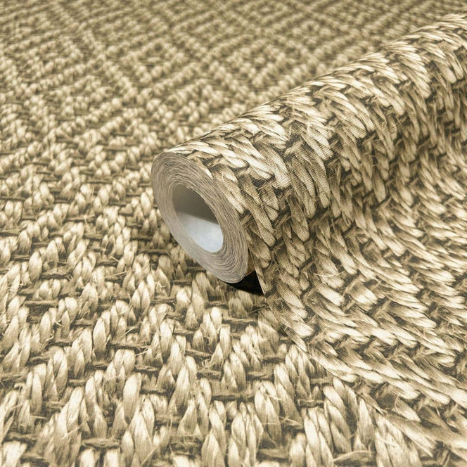Vliestapete in 3D-Rautenoptik aus Flecht beige Textiloptik