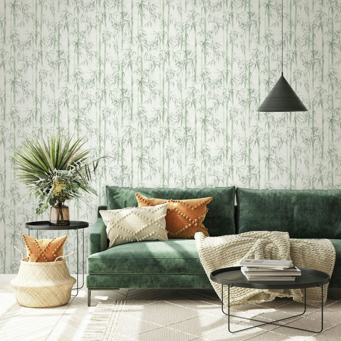 Vliestapete in grün Bambus Blätter Floral Natur