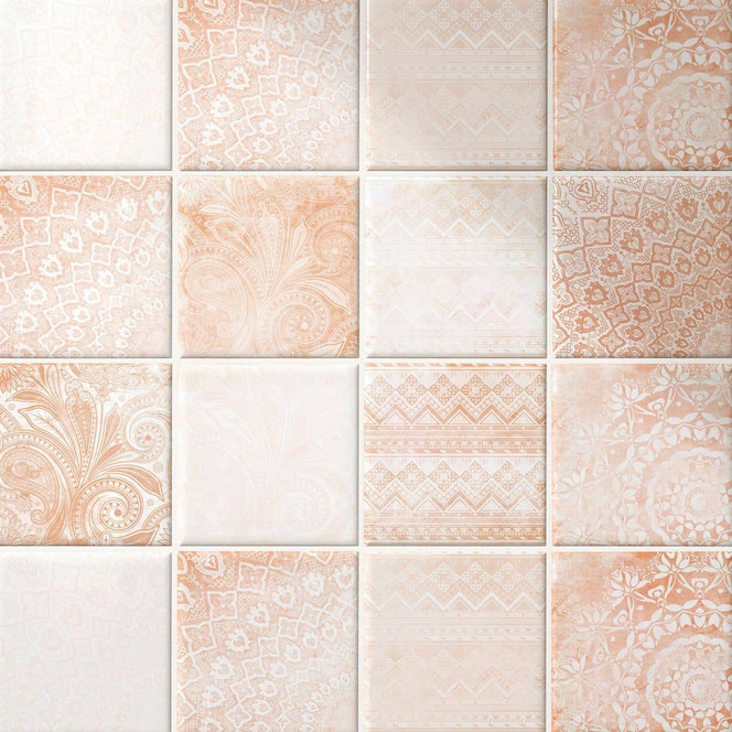 Fliesenaufkleber Fliesensticker Bohemian pfirsich - 12er Set
