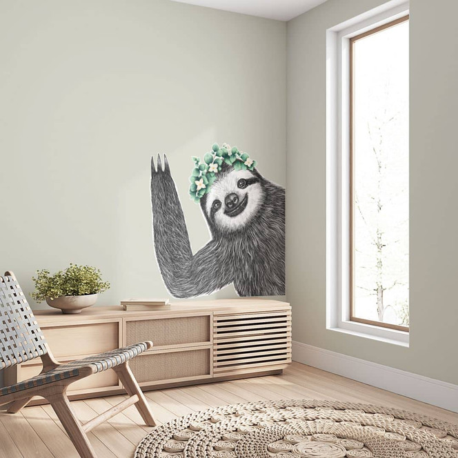 Wandtattoo Winkendes Faultier mit Blumenkranz - Korenkova