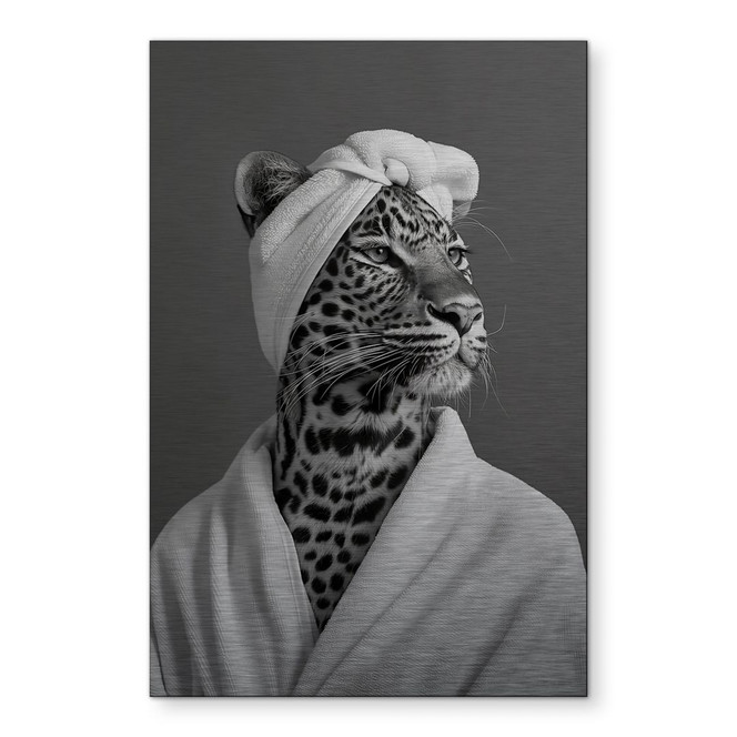 Wandbild mit Silbereffekt Royale Spa-Auszeit mit Leopard - Rahner - Alu-Dibond