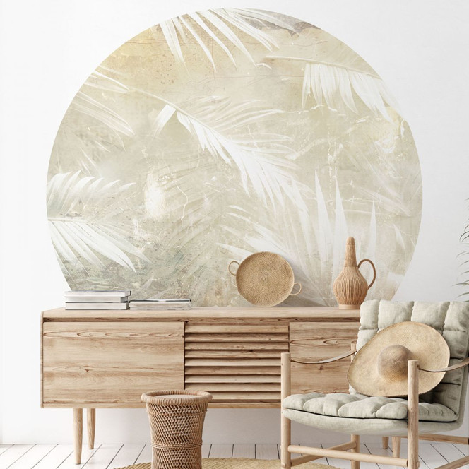 Tropische Fototapete Abstrakte weisse Palmenblätter - Kulik - Rund - Selbstklebend/Vlies