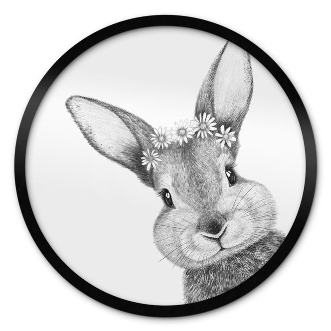 Poster Niedlicher Hase mit Kamillenblumen - Korenkova - Rund