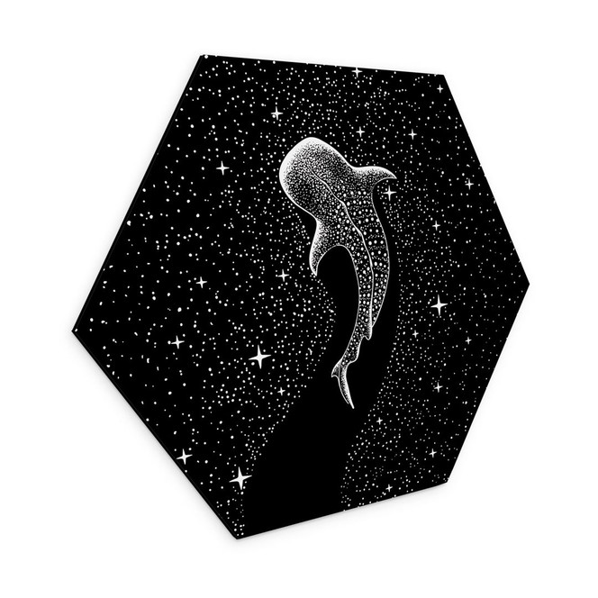 Hexagon Wandbild Walhai im Ozean der Sterne - Cakir - Alu-Dibond