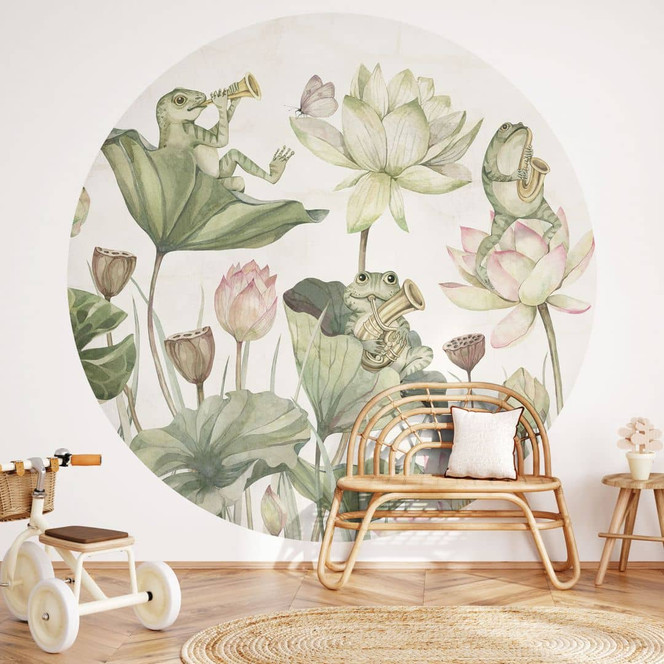 Kinderzimmer Fototapete Frosch-Orchester auf Seerosen - Kikki Belle - Rund - Selbstklebend/Vlies