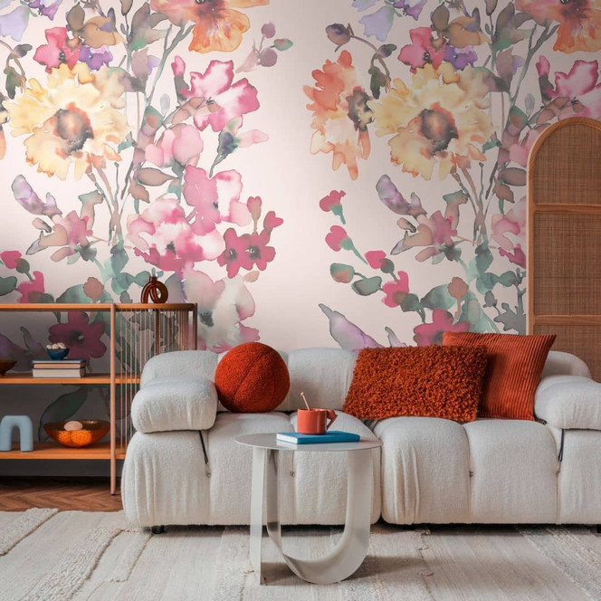 COSMOPOLITAN Fototapete Blumen Aquarell Rosa Bunt - moderne Vliestapete Floral