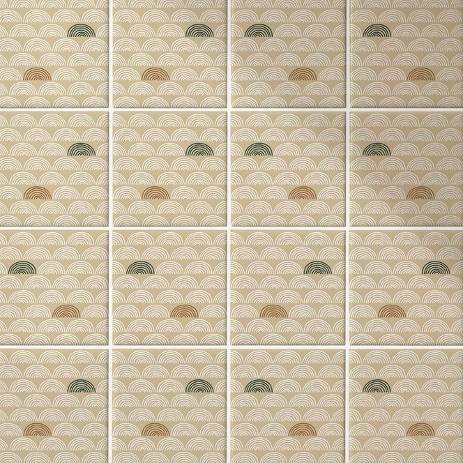 Fliesenaufkleber Boho - Fächer sand rotbraun grün - 12er Set