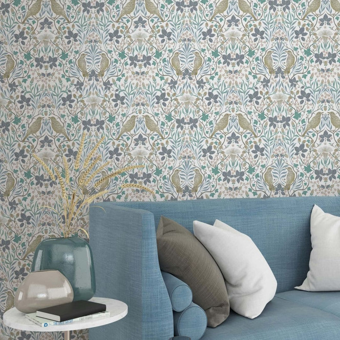 Vliestapete Vögel, Blumen Floral Natur in Weiss