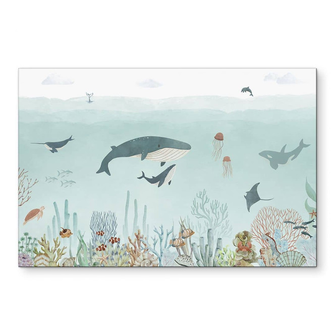Wandbild Unterwasser-Abenteuer mit Meerestieren - Blau - Oliver Robins - Alu-Dibond