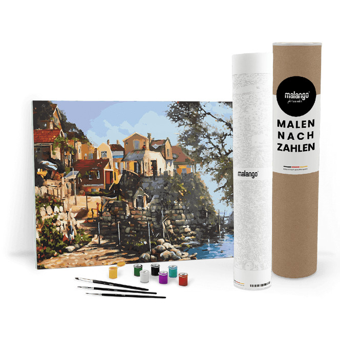 Malen nach Zahlen Leinwandbild - Fischerdorf am Mittelmeer