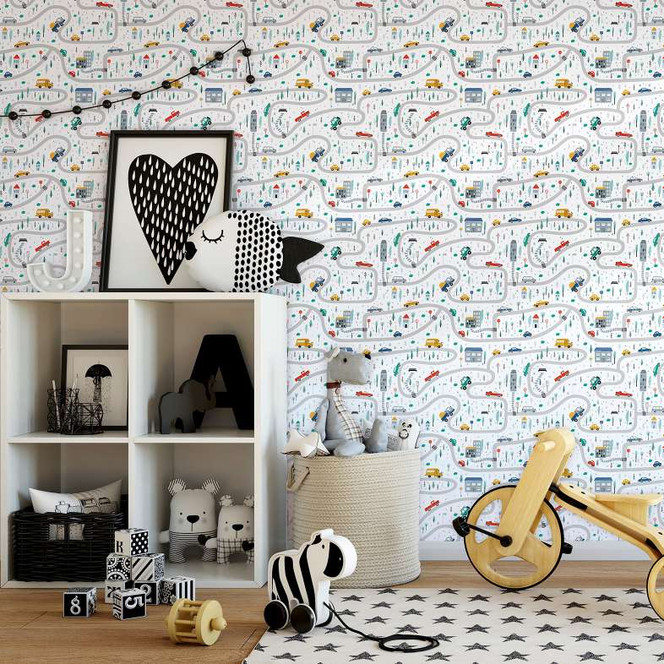 Kindertapete, Vliestapete mit Illustration Kids Walls weiss, bunt