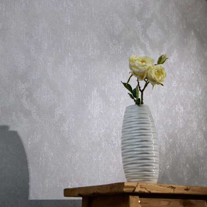 Unitapete mit Ornament-Prägung Hellgrau – Vliestapete dezent glänzend