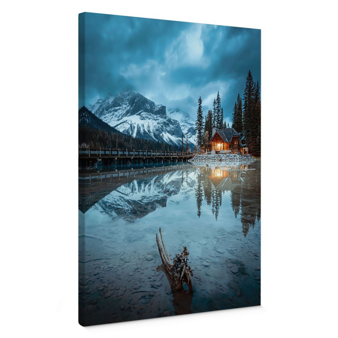 Leinwandbild Bergidylle am abendlichen See - Bing Li