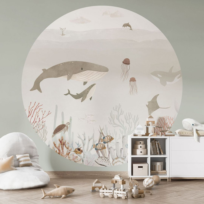 Kindertapete Wale und ihre Freunde in der Unterwasserwelt - Oliver Robins - Rund - Selbstklebend/Vlies